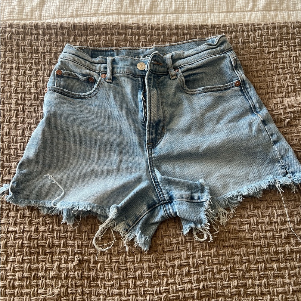 American Eagle Outfitters Blue Jean Shorts with Frayed Hem